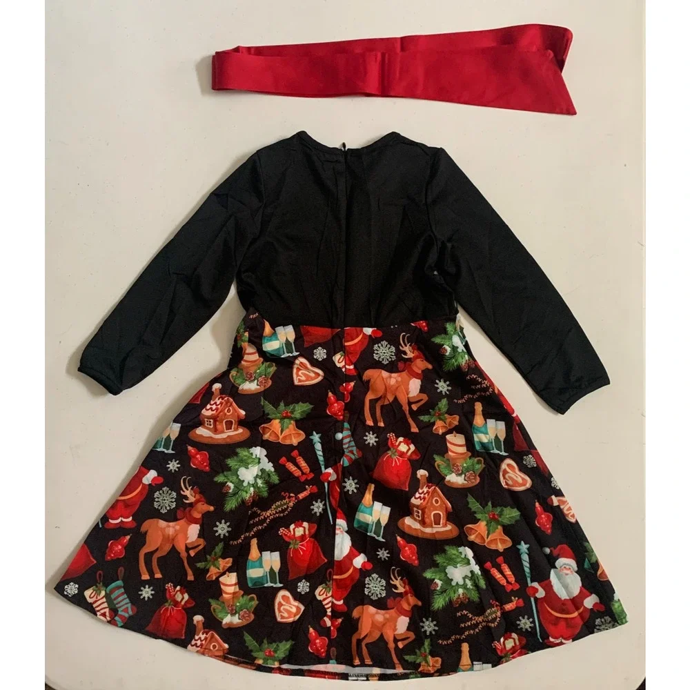 Christmas Dress Size 4-5 Years Girls Kids Long Sleeve Dress Holiday - Picture 2 of 12